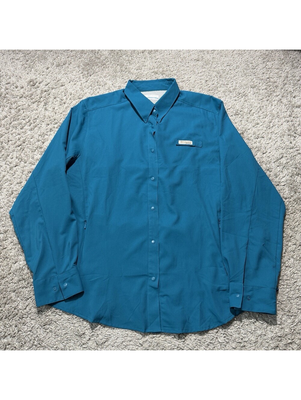 Columbia PFG Womens Snap Button Up Shirt Size XL Blue Long Sleeve Vented Outdoor